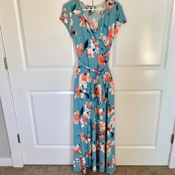 Pinkblush Dresses & Skirts - Light Blue Floral Maternity Wrap Dress